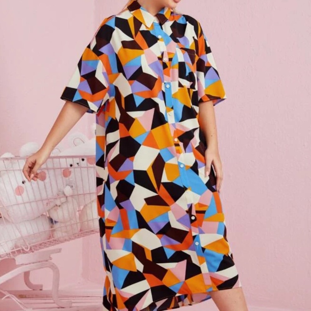 Plus Geo print shirt dress